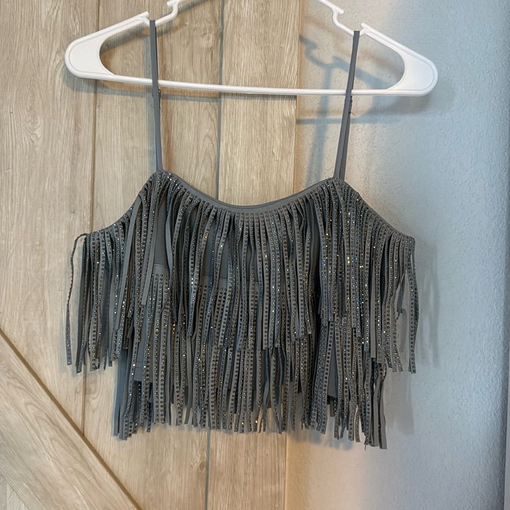 Blue bedazzled crop tank country suede size medium